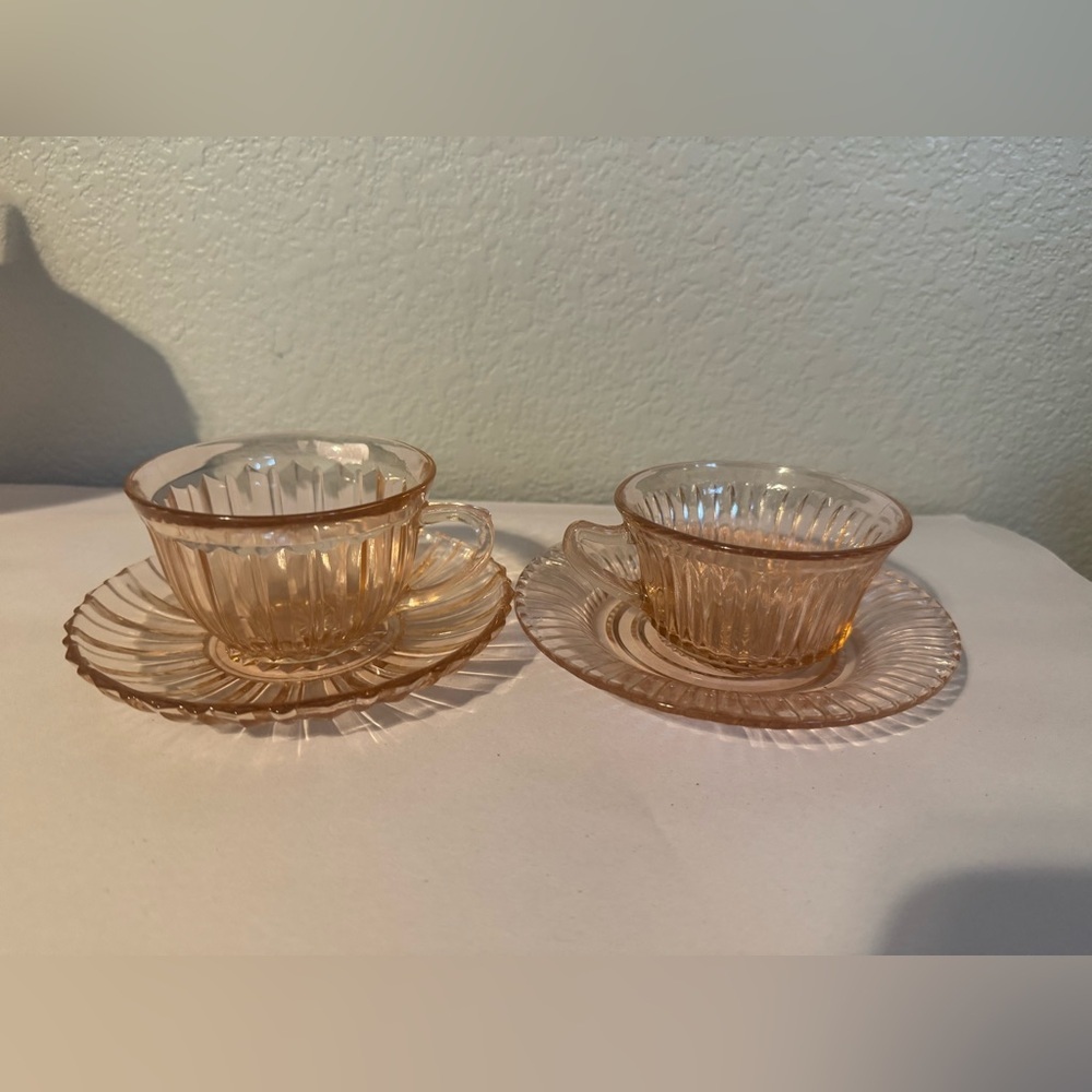 Queen Mary Depression
Glass Teacup and Saucer Set